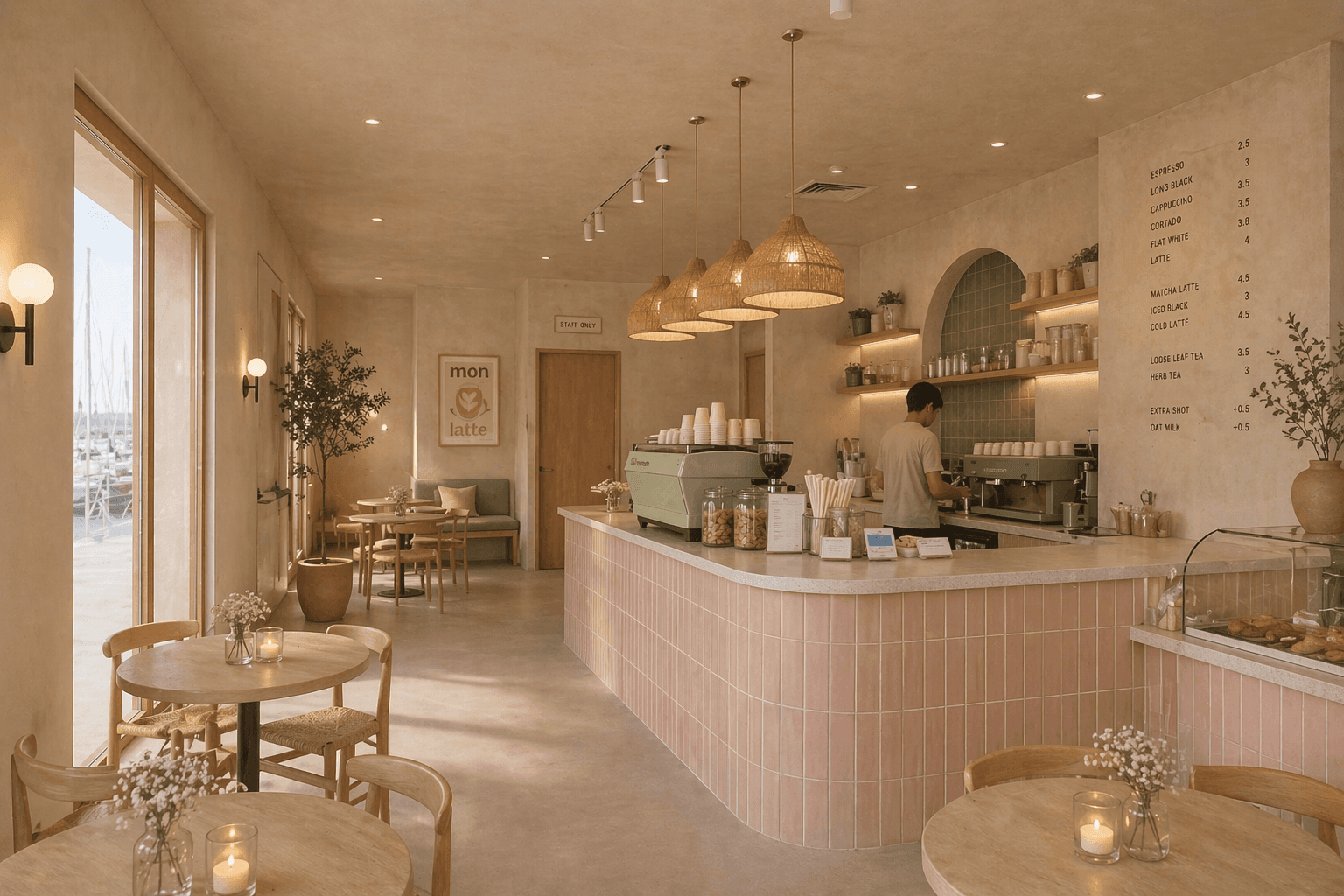 Intérieur chaleureux et lumineux du coffee shop