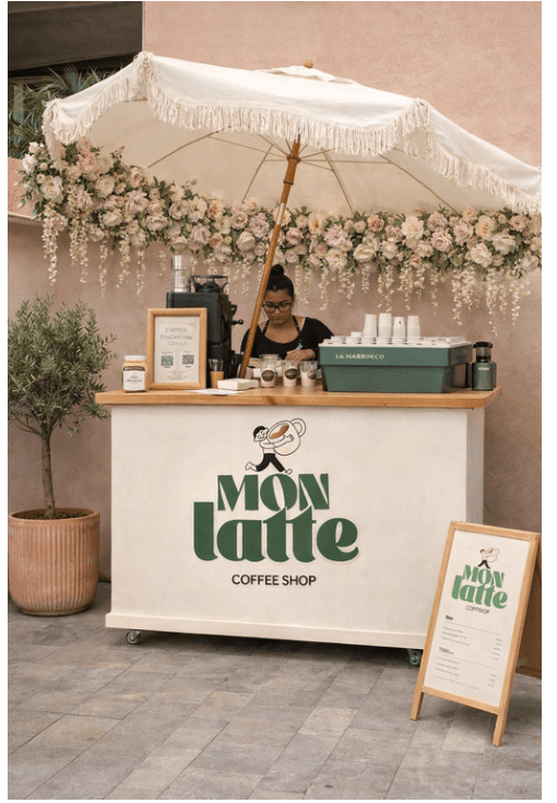 Chariot événementiel MON latte avec bar à latte nomade